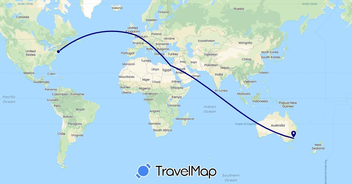TravelMap itinerary: driving in Australia, Egypt, United Kingdom, United States (Africa, Europe, North America, Oceania)